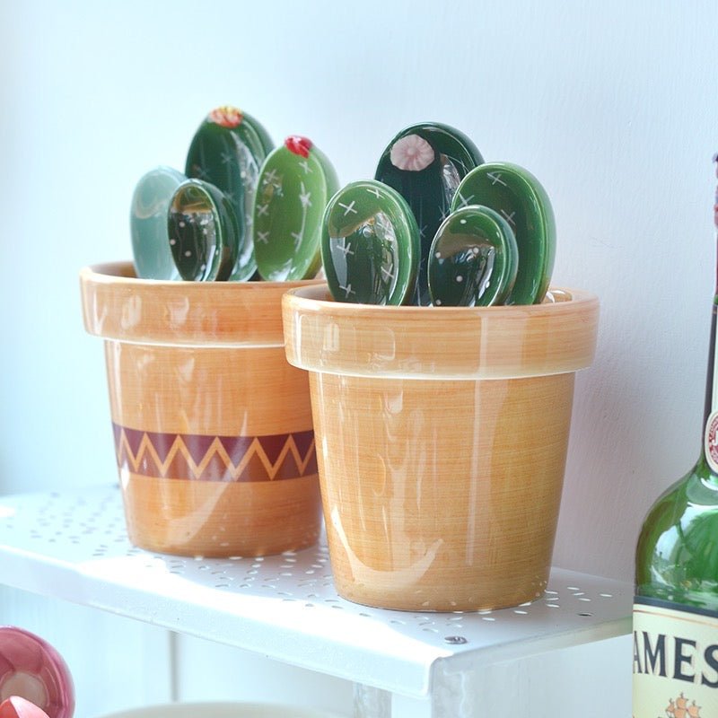  Cactus Measuring Spoons Set in Pot Ceramic Cute